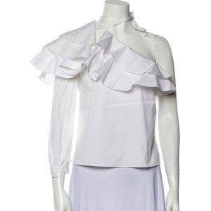 Veronica Beard One-Shoulder Long Sleeve Blouse -- White -- Size 4